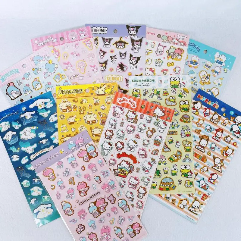 

Cute Sanrio Gilding Sticker Cinnamoroll Kuromi Accessories Beauty Cartoon Anime Decorate Material Stickers Toys for Girls Gift