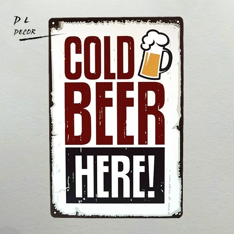 

Cold beer here painting Tin Sign Bar pub Garage home Wall Decor Retro Metal Art Poster.