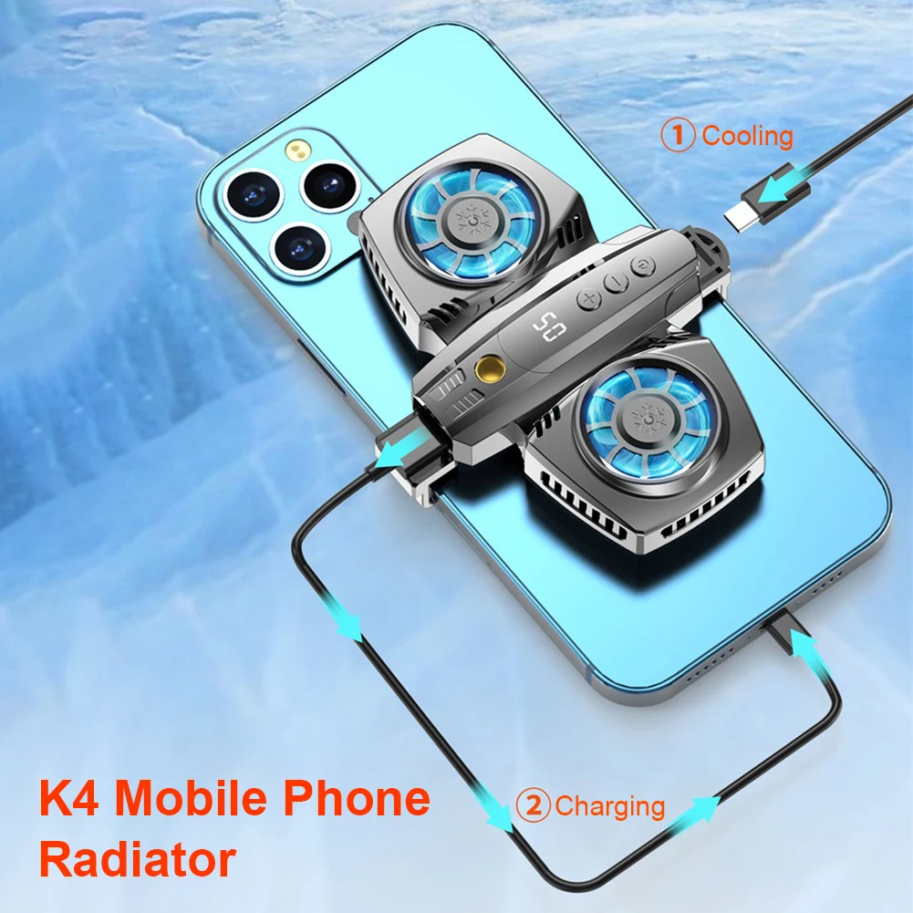 K4 Mobile Phone Radiator Semiconductor Dual Cooling Fan for PUBG Mobile Cooler Cell Phone Heat Sink for Iphone/Sumsung/Xiaomi