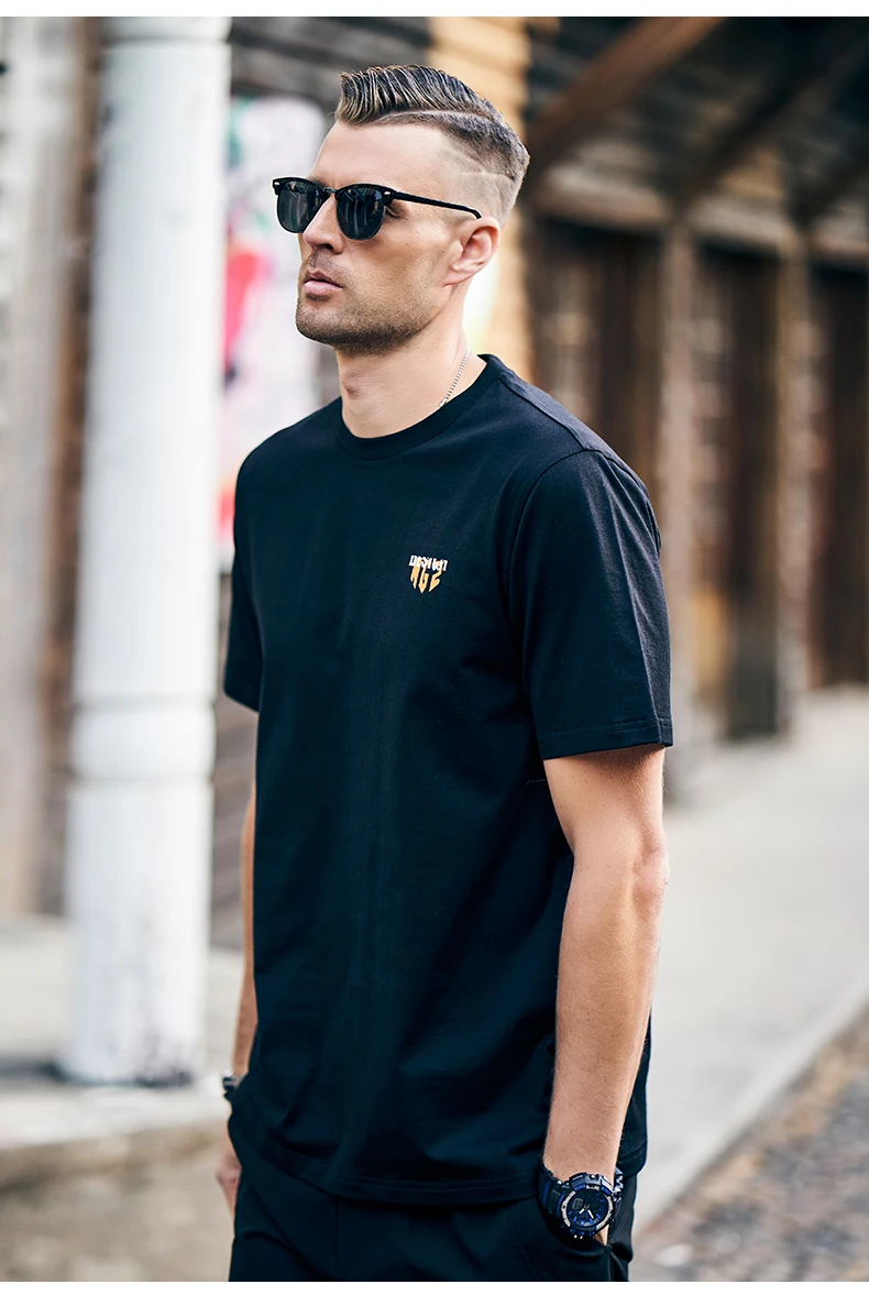 

Летняя мужская модная футболка из 7279 модала и хлопка с коротким рукавом и принтом в европейском и американском стиле