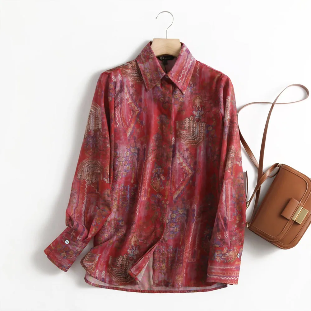 

Женская Свободная блузка с цветочным принтом PB & ZA, винтажная рубашка с длинным рукавом, на пуговицах, шикарные топы, Новинка лета 2022