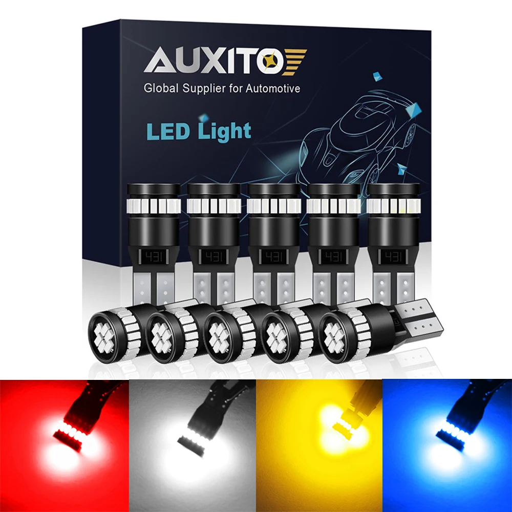 

AUXITO 10Pcs T10 LED Red W5W 168 194 LED Bulb Canbus No Error Clearance Yellow Light Car Interior Trunk License Plate Lamp White