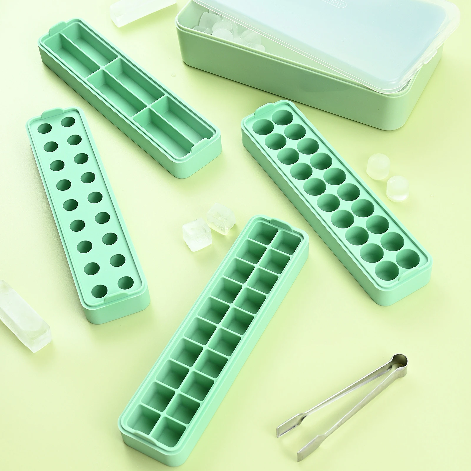 

Silicone Ice Cube Tray Small Square Bar Shape Ice Box Tray Reusable Creative Round Ice Form Mould Maker With Bin and Lid