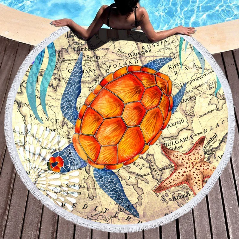 

Новое банное полотенце marine life в европейском и американском стиле, круглое пляжное банное полотенце из микрофибры, 150 см, утолщенное банное п...