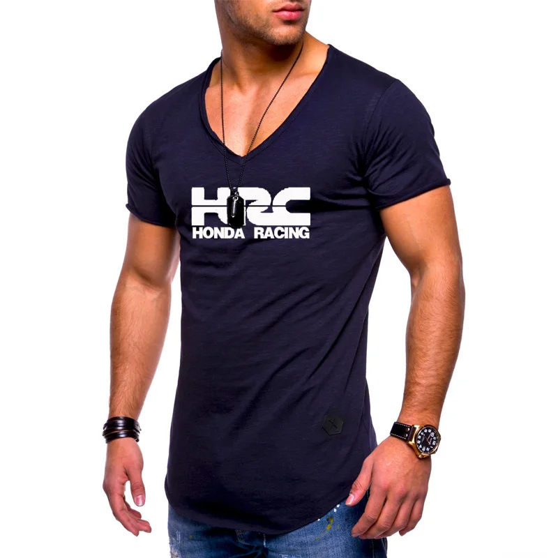 

New Summer Men's T-shirt HRC race motorcycle casual Cotton Short Sleeve V-neck Fashion Hip Hop Harajuku Men Clothes