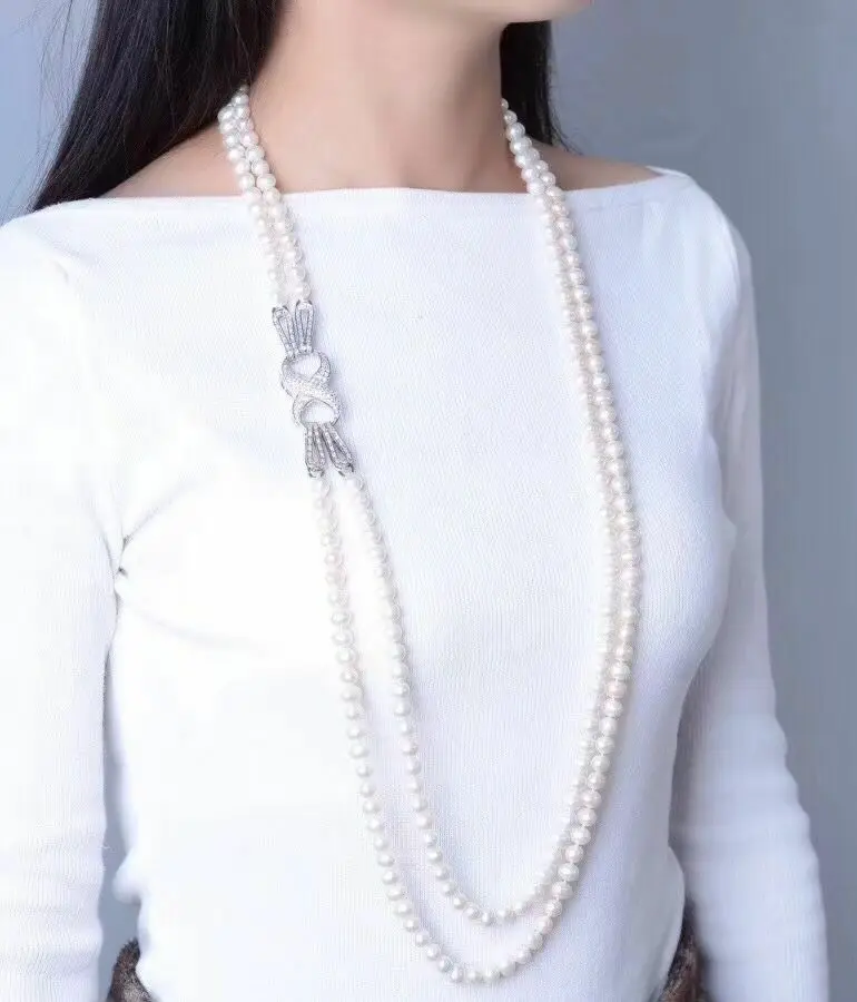 

Two Strands 8-9mm South Sea Round White Pearl Necklace 24inch26inch