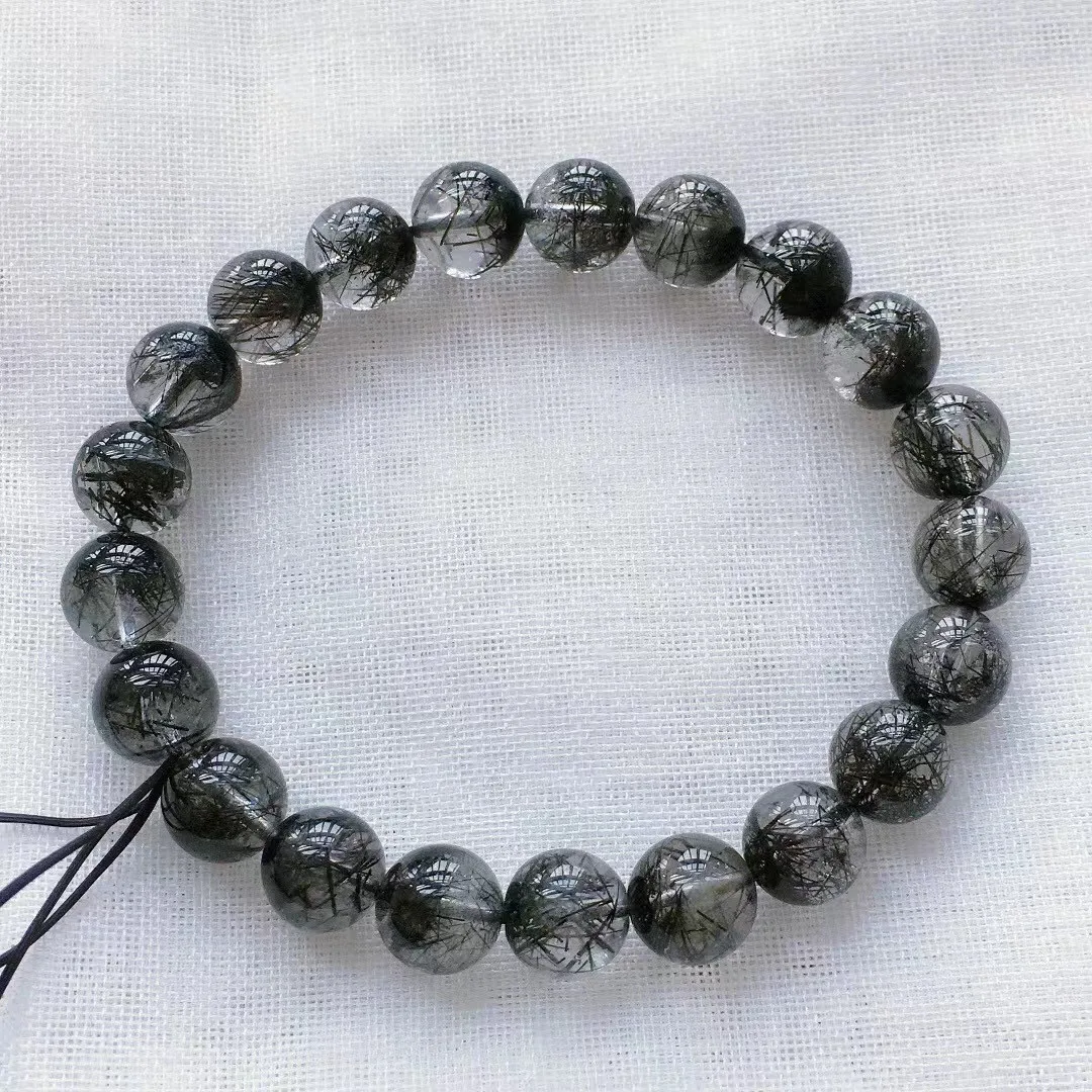 

9 мм натуральный черный рутилированный кварцевый браслет для женщин и мужчин Восстанавливающий счастливый подарок энергетические хрустальные круглые бусины ювелирные изделия на нитях AAAAA