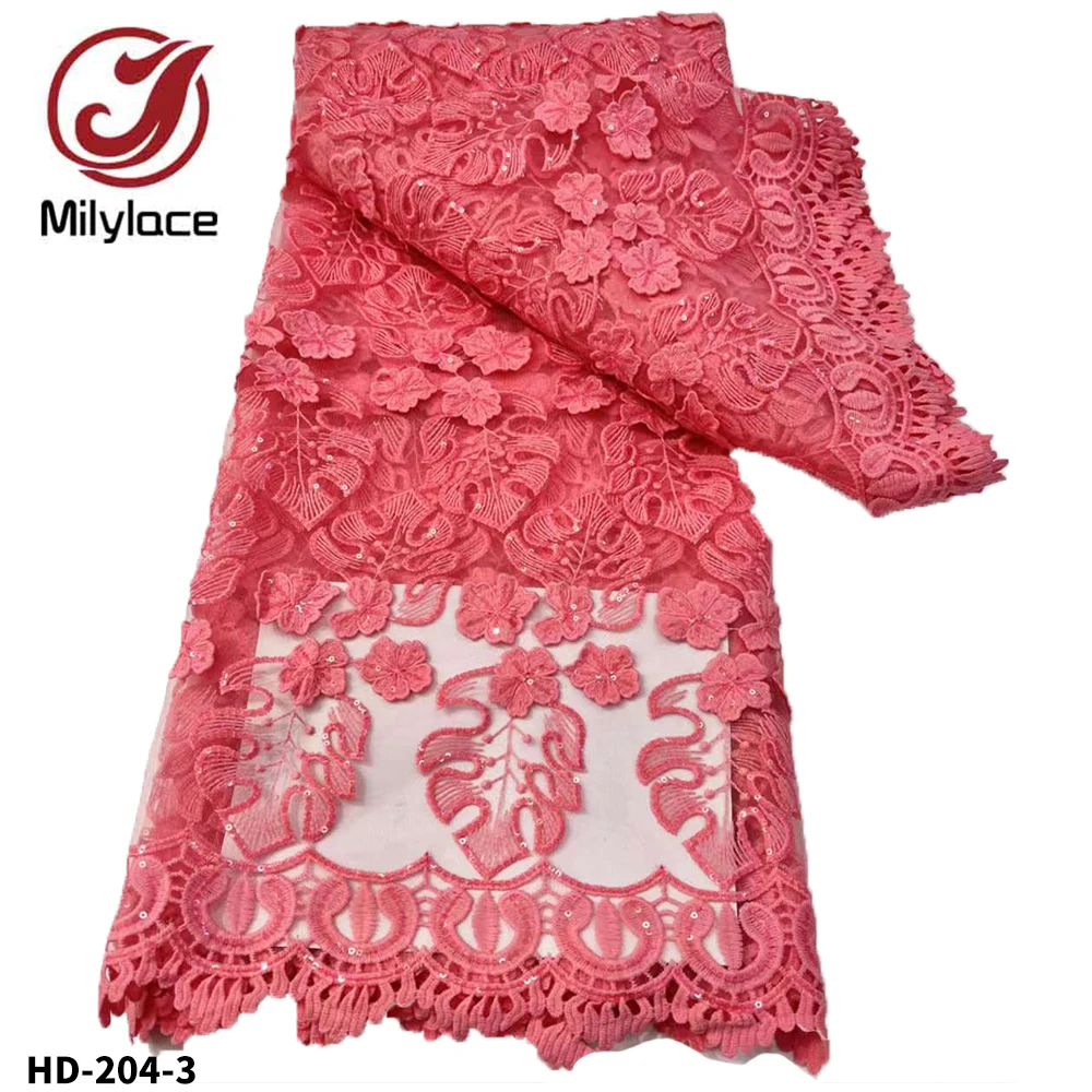

Luxury african lace fabric 2022 high quality lace Sequins and Embroidered nigeria dresses for women lace fabric 5 yards HD-204