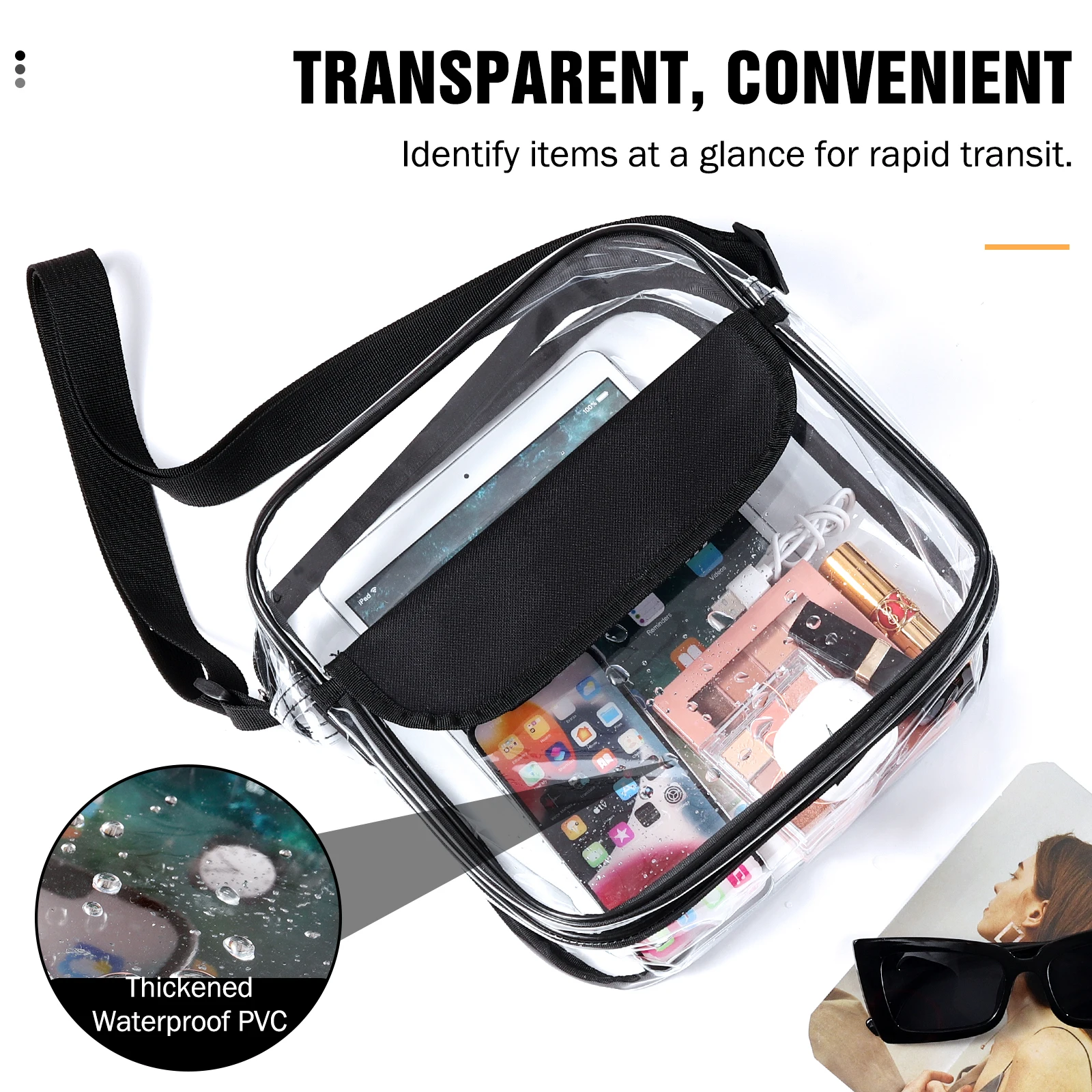 Clear Crossbody Bag Thickened PVC Stadium Approved Purse Bag for Concerts Sports Events Transparent Unisex Shoulder Messenger