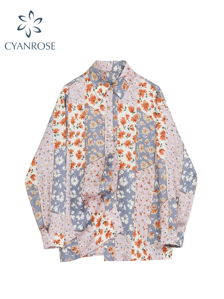 

2022 Autumn Spring Chiffon Women Shirt Long Sleeve Casual Fashion Vintage Elegant Print Turn-down Female Blouses Tops Streetwear