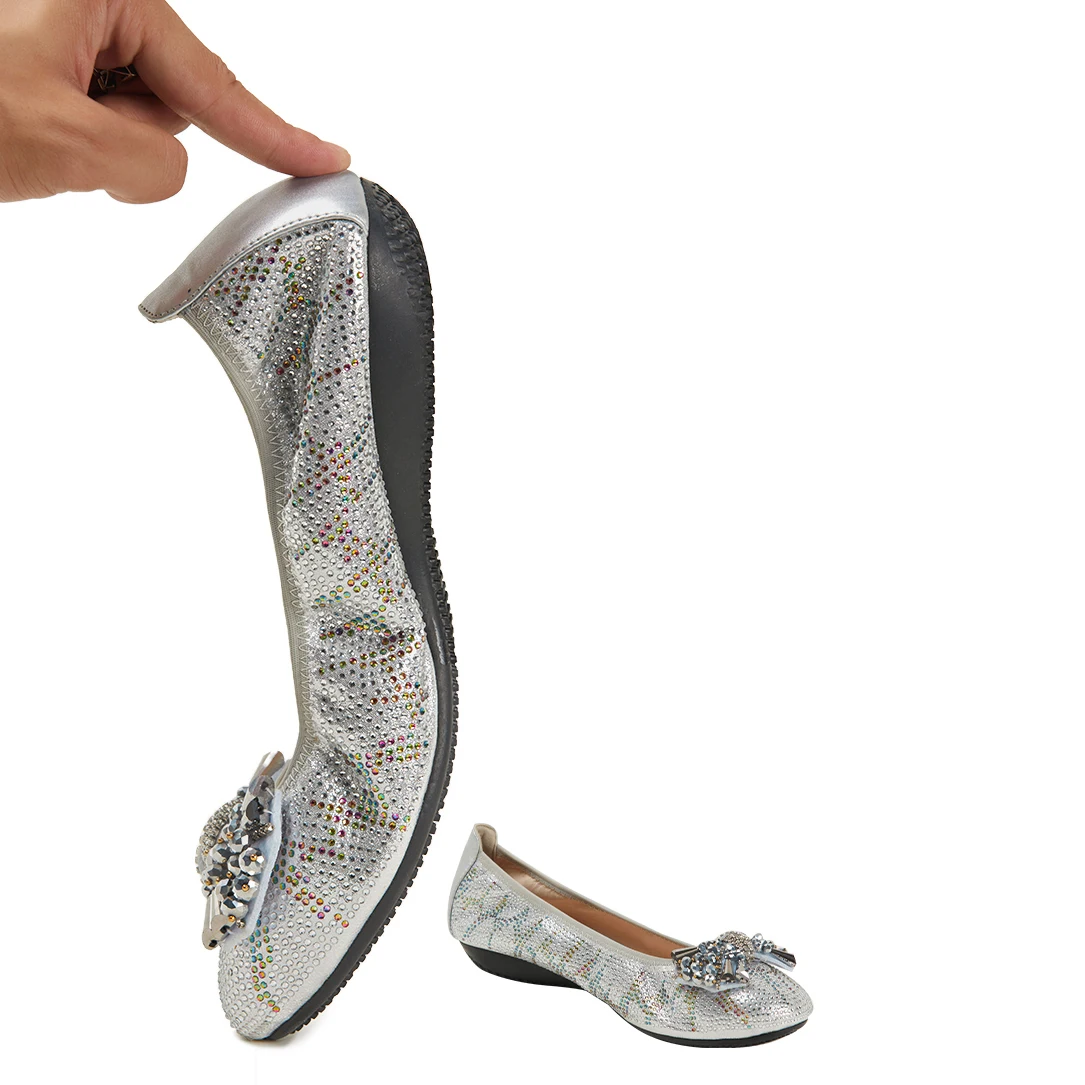 Bowknot Knotted Round Toe Wide Width Plus Size 42 43 Comfort Walking Shoes for Lady Flat Flexible Ballet Flats Women's Flats