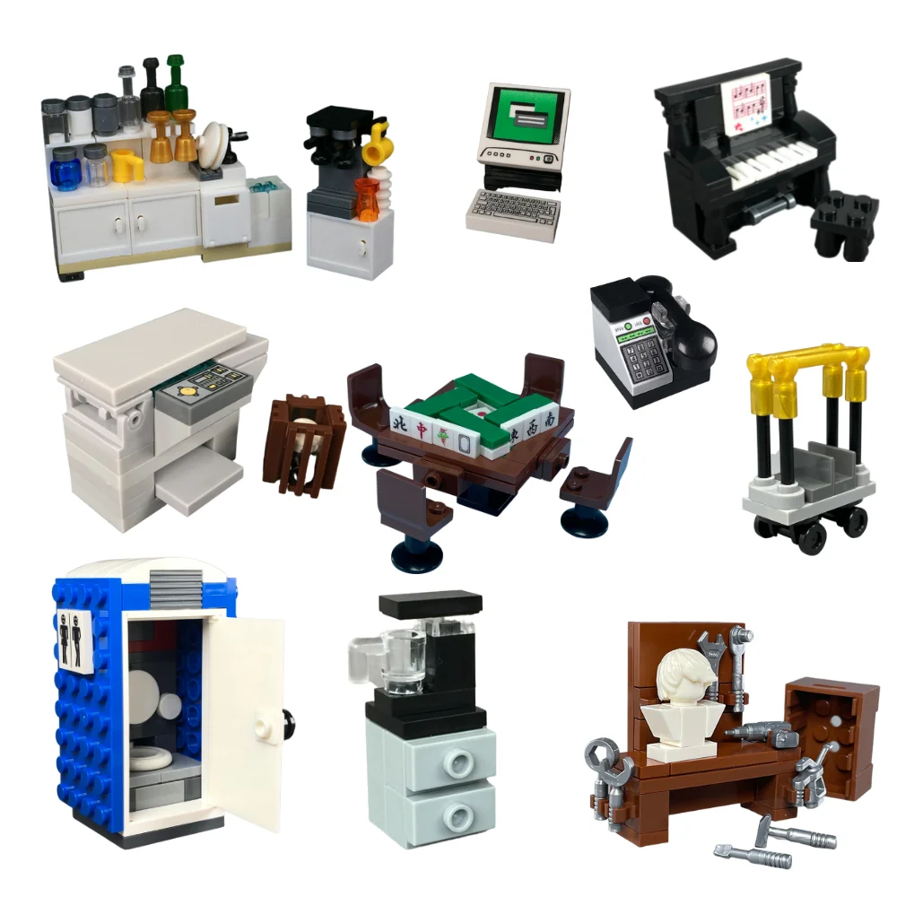 Распродажа кубики MOC кофейный шкаф микроскоп туалет кондиционер стол Обучающие