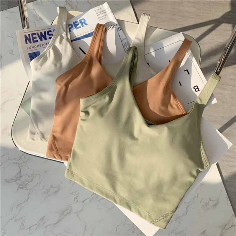 

Women Sexy V-Neck Fitness Gym Athletic Crop Top Bra Naked Feel Sweat-wicking Padded Workout Yoga Sport Bras Top