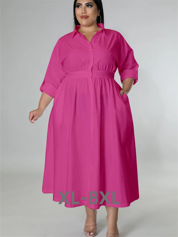 

Plus Size Dress for Women Clothing Shirts Maxi Dress Fashion Pleated Outfits Fall Clothes Wholesale Drop 3xl 4xl 5xl 6xl