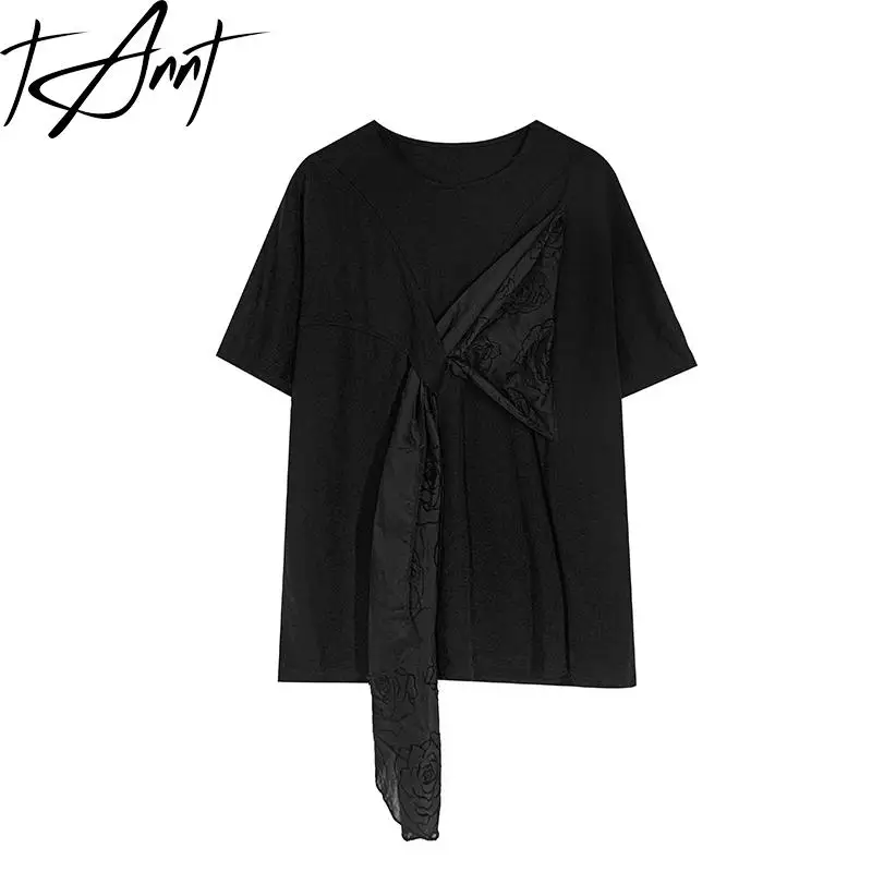 

Футболка женская ассиметричная в стиле пэчворк, свободного покроя