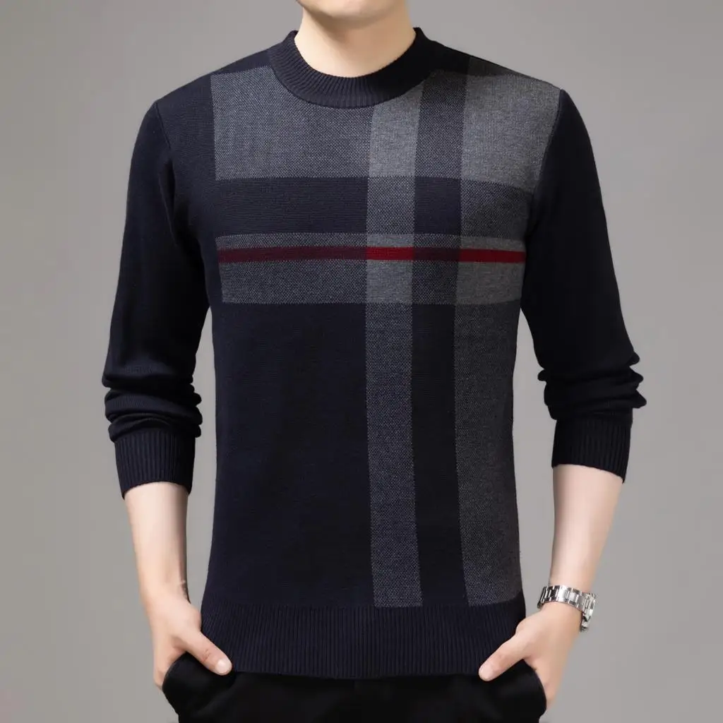 2023 Casual Thick Warm Winter Striped Knitted Pull Sweater Men Wear Jersey Dress Pullover Knit Mens Sweaters Male Fashions 02196