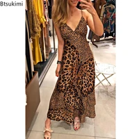 summer sexy women dress leopard print butterfly v neck sleeveless maxi chiffon elegant party dress beach vestidos dresses 2022