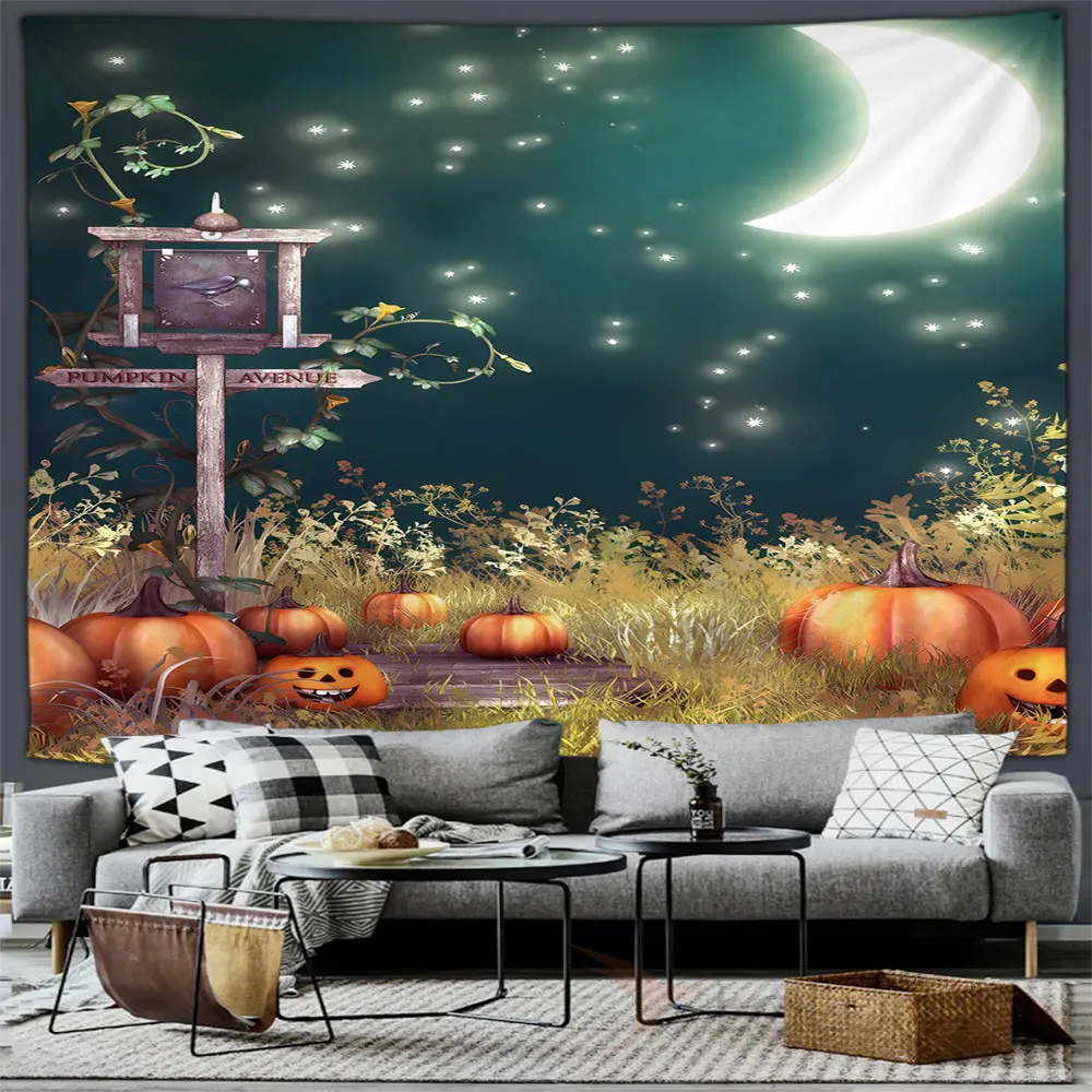 Осенний гобелен настенный подвесной в деревенском стиле оранжевая тыква