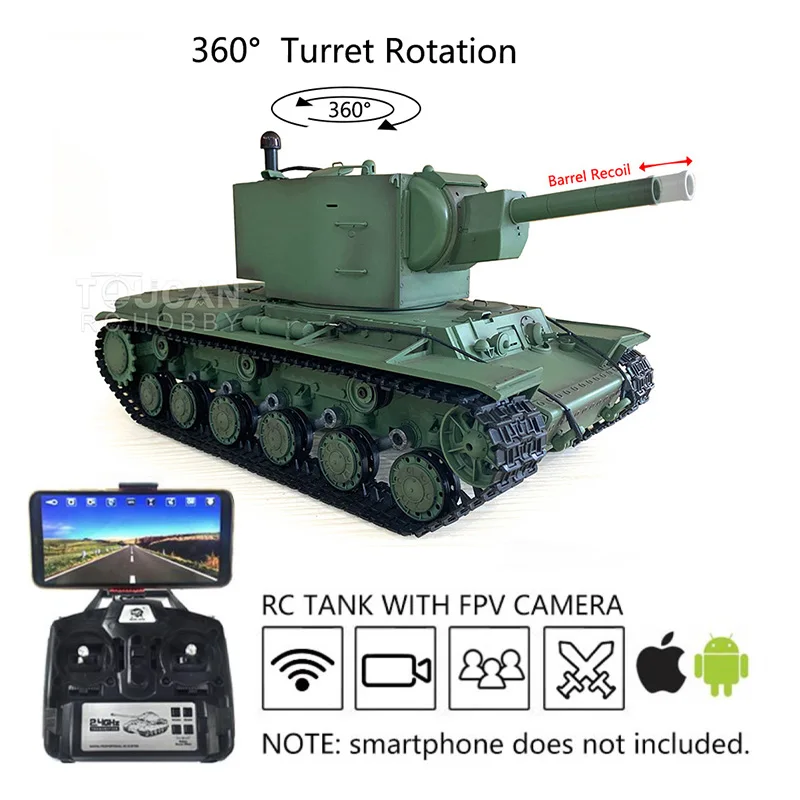 

US Stock Gifts Heng Long 1/16 Soviet KV-2 RC Tank Gigant 7.0 FPV 3949 360° Turret Barrel Recoil TH19749-SMT2