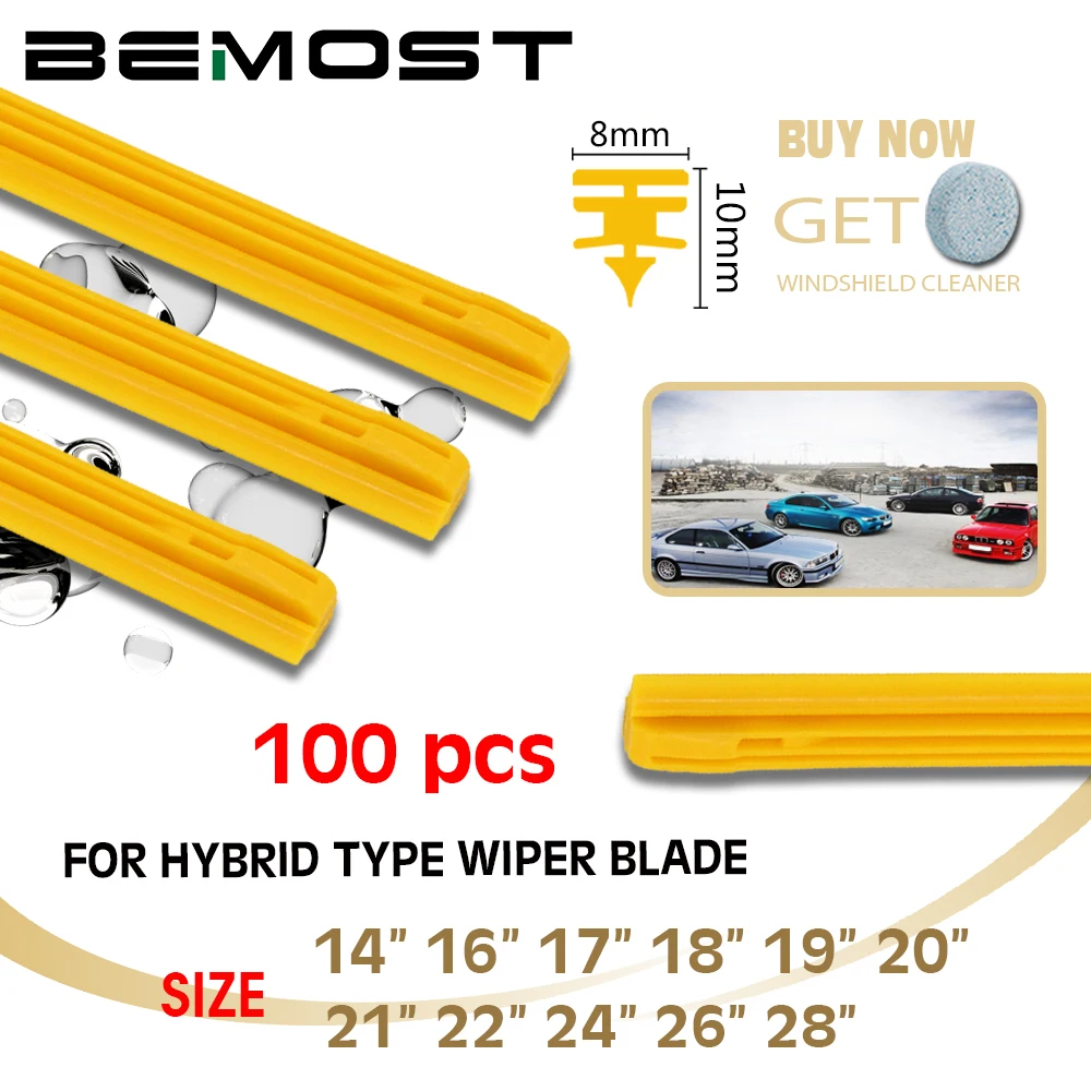 

100 pcs Car Windscreen Wiper Blade Insert yellow silica gel Strip (Refill) 8mm 14"16"17"18"19"20"21"22"24"26"28" Car Accessories