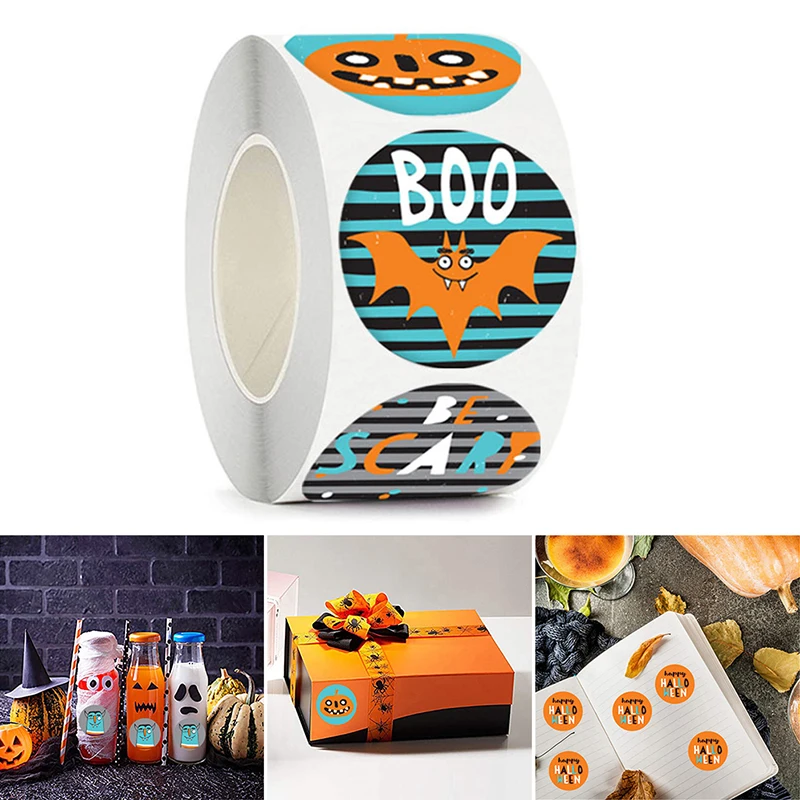 

500 шт./рулон, наклейки в виде тыквы, летучей мыши
