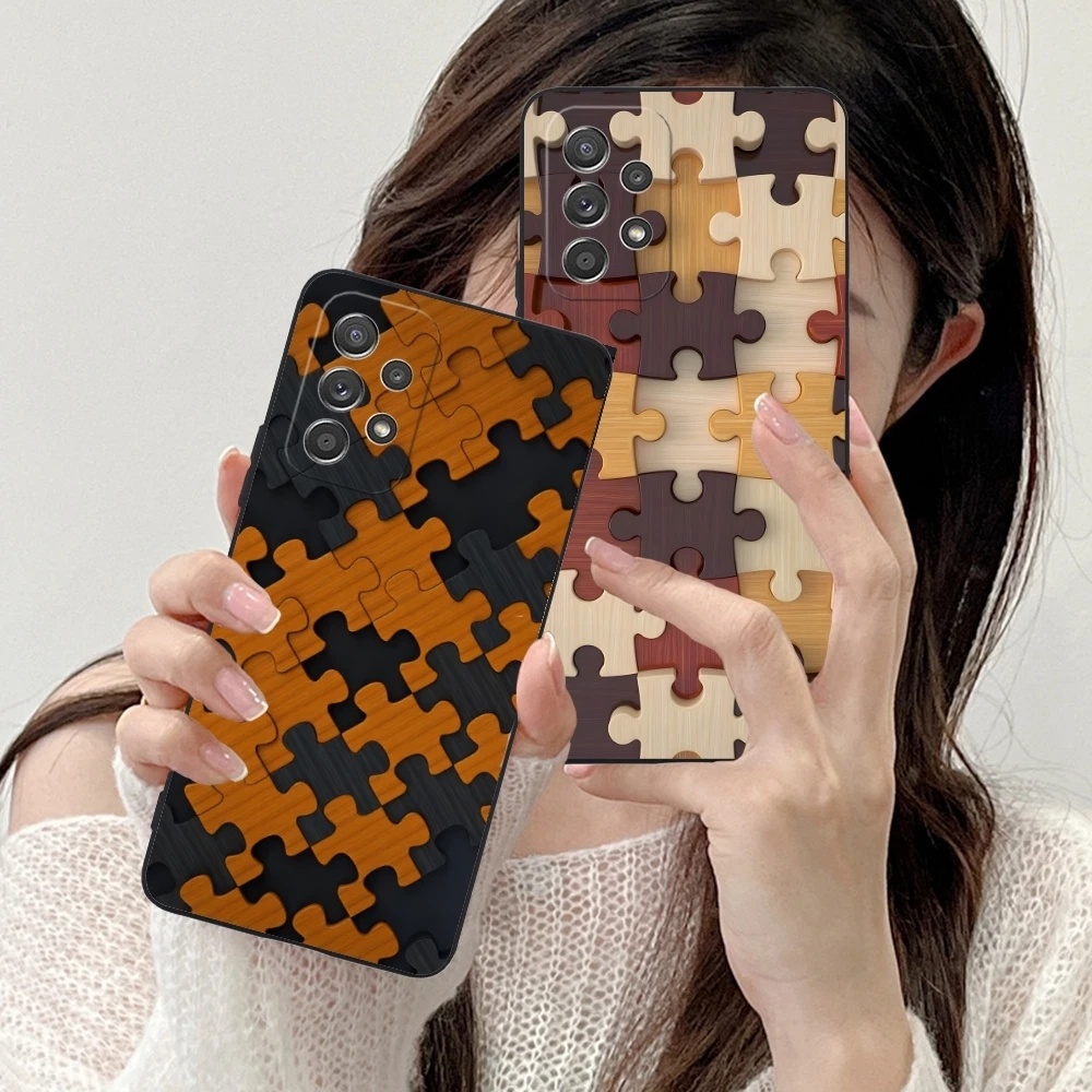 Puzzle Pretty Fashion Mobile Cell Phone Case for Samsung Galaxy A91 73 71 70 54 53 52 34 24 23 21 S 5G Black Cover Shell