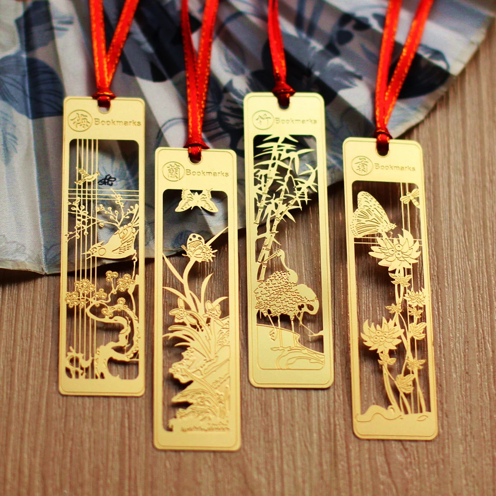 1 Pcs Chinese Style Creative Metal Bookmark Classical Hollow Plum Orchid Bamboo Chrysanthemum Retro Exquisite Stationery Gift