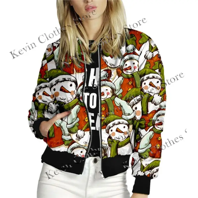 

Snowman Print New Outerwear Women's Spring Coat Bomber Jackets Clothing Winter Cold Aviation Jumper Woman 2023 Y2k Bombers Korea