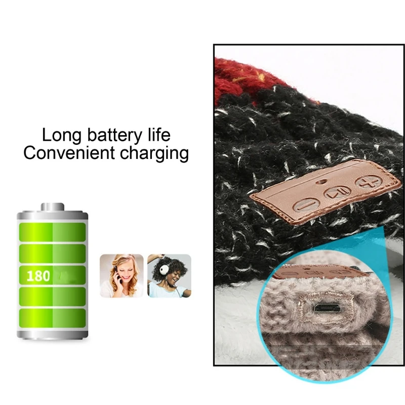 Bluetooth шапка с помпоном наушники беспроводные музыкальные вязаные теплые