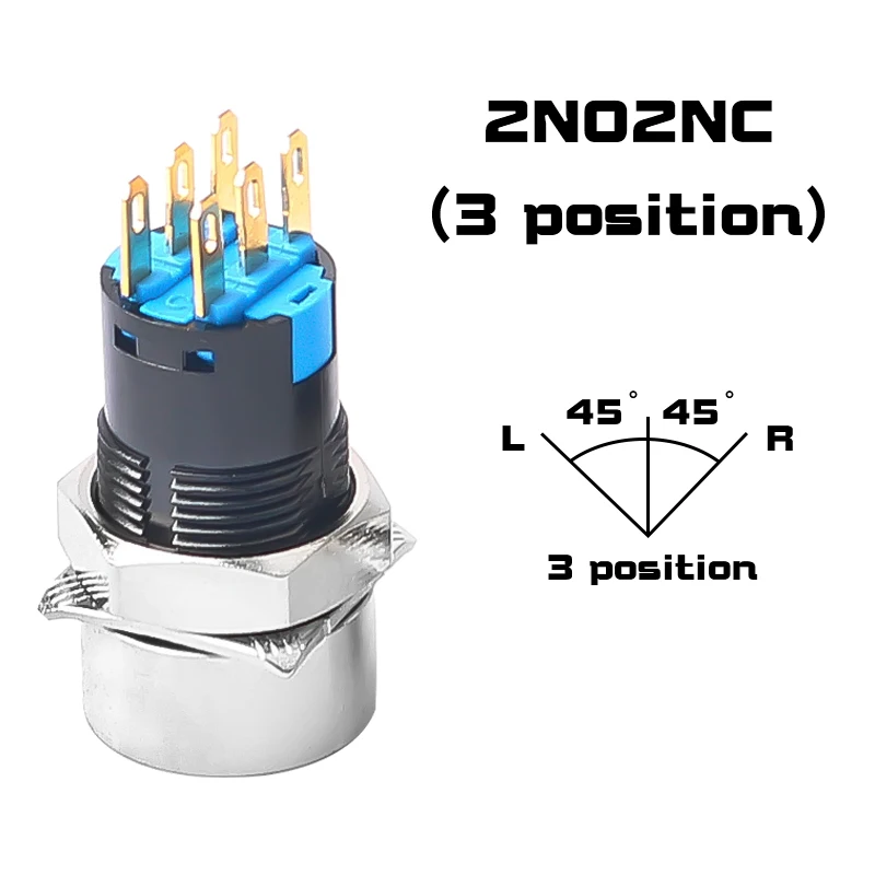 

16-миллиметровый переключатель из нержавеющей стали с кнопкой, Металлическая лампа, позиция 2/3, самоблокирующийся переключатель с автосбросом на 3/6 контактов