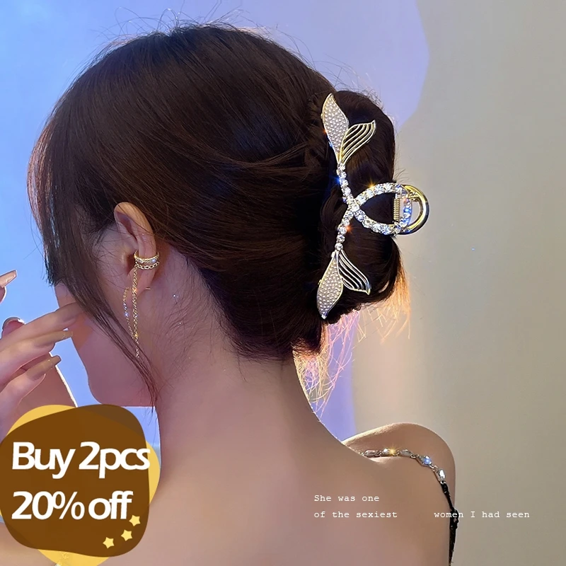 

Temperament Pearl Fishtail Hair Clip Back Head High-quality Hair Clip Shark Clip Hairpin 2022 New Female Hair Accessories