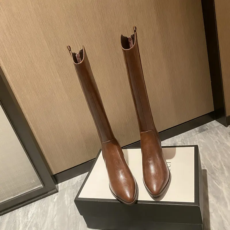 ESVEVA 2024 новые кожаные рыцарские высокие женские сапоги РАЗМЕР 34-40