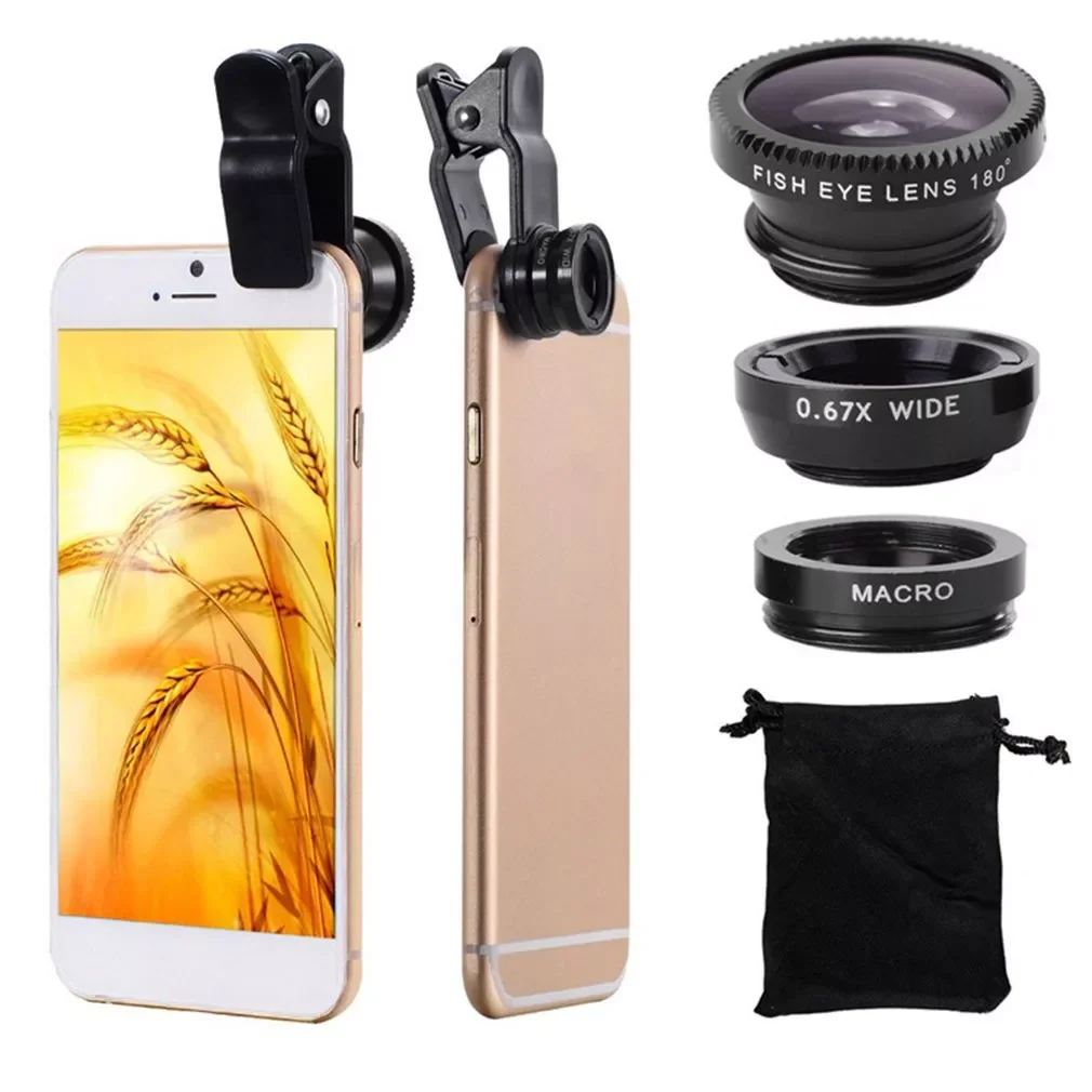 

3in1 Fisheye Phone Lens 0.65X Wide Angle Zoom Fish Eye 10X Macro Lenses Camera Kits With Clip Lens On The Phone For Smartphone