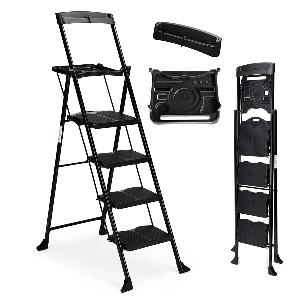 

4 Step Folding Ladder Aluminum Telescoping Extension Ladder Foldable Ceiling Ladder for Home Non-slip Outdoor Stairs Steps Tools