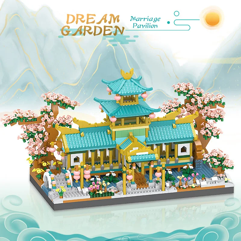 Mirco Ретро Китайский страны Архитектура строительный блок идея улица цветок сад