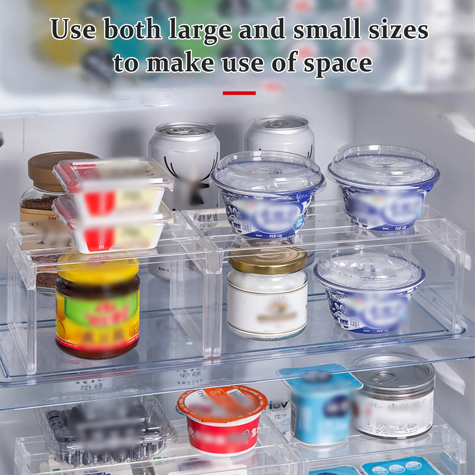 

Полка для хранения в холодильнике, штабелируемые органайзеры для холодильника, прозрачная полка для буфета из полипропилена, кухонная стой...