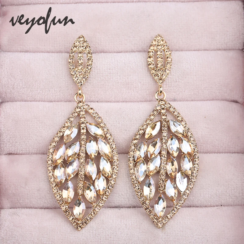 Veyofun серьги-капли в форме листа со стразами и кристаллами элегантные свадебные