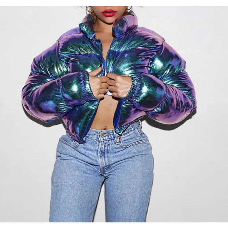 Winter Down Jacket Women Neon Color Cropped Puffer Jacket Parka Outwear Thick Bubble Coat Fashion Streetwear 2021 Green Coats