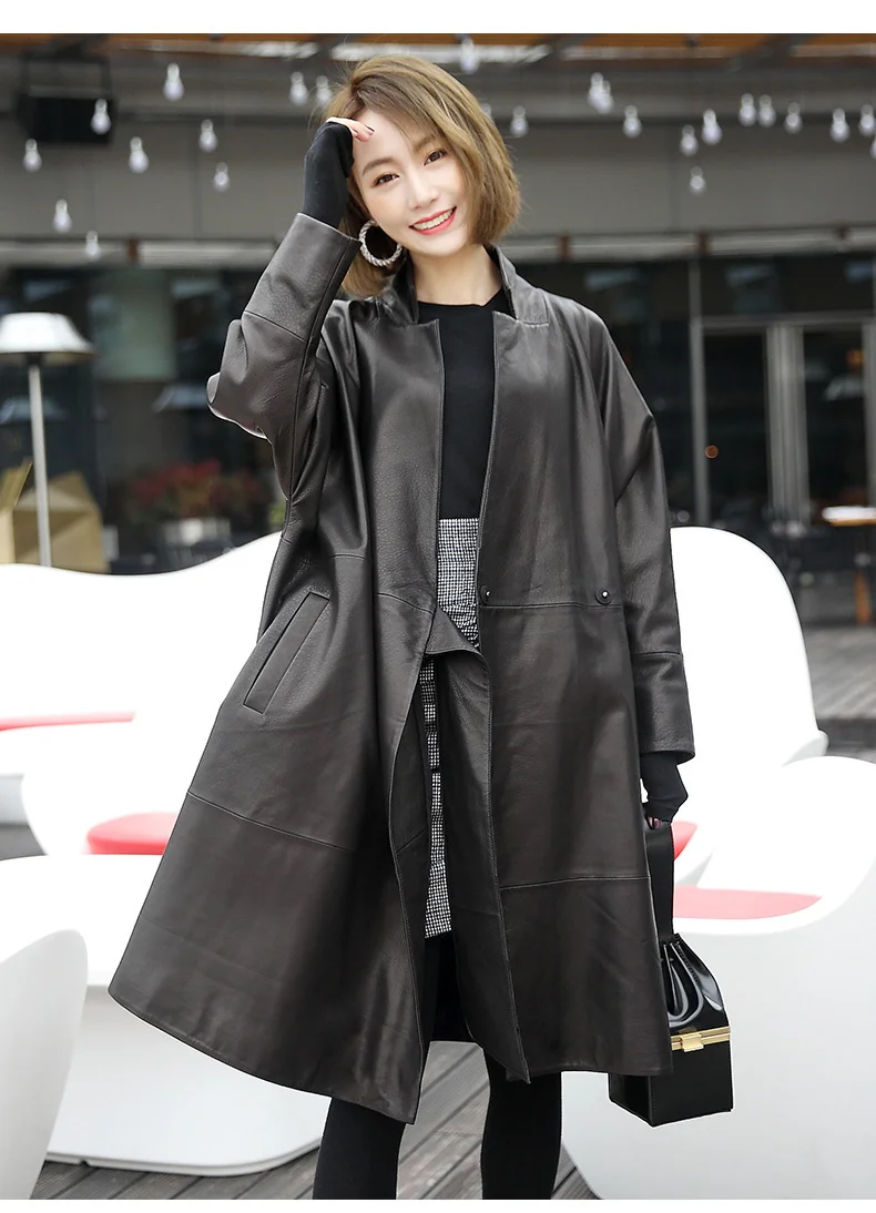 

Женская длинная куртка из натуральной овечьей кожи, куртка большого размера в Корейском стиле на осень и весну, 2023