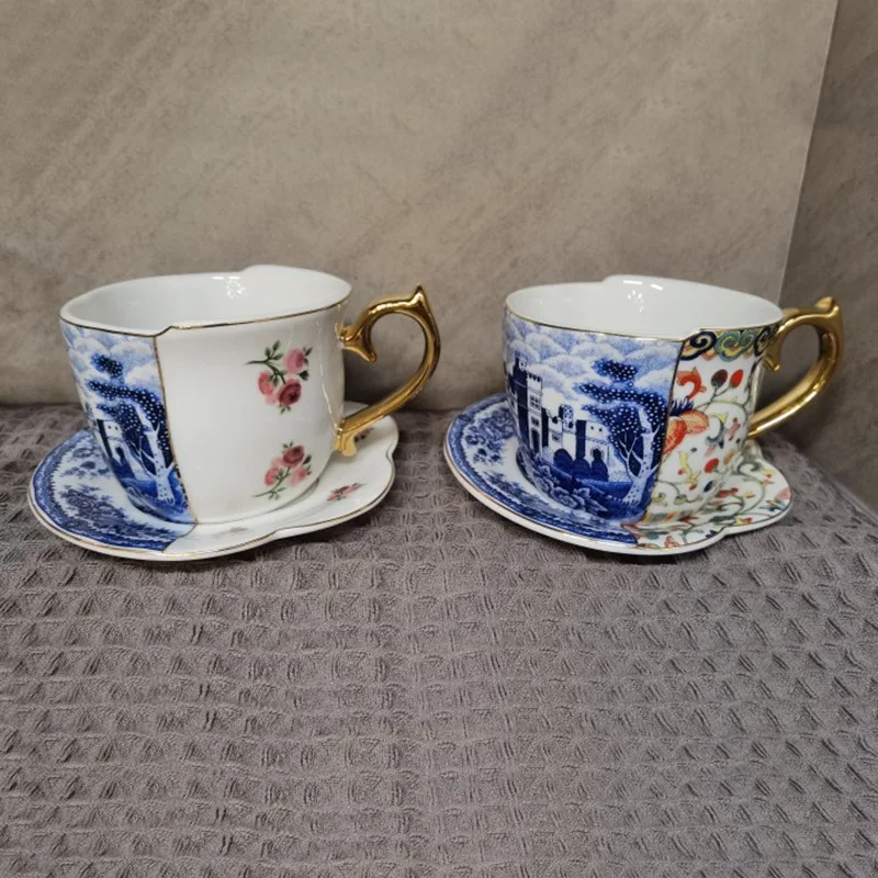 

Coffee Cup Light Luxury European Retro English Afternoon Tea Cup Coffee Cup Plate Set Flower Tea Cup Plate Home Use