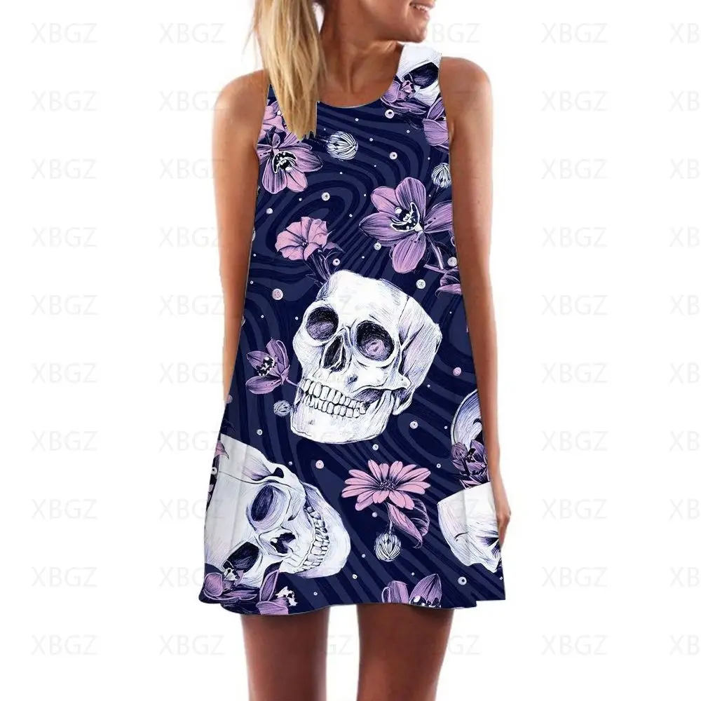 

Gothic Elegant Dresses for Women Loose Summer Dress 2022 Skull Flower Party Sling Mini Sleeveless Women's Sundresses Fashion Y2k