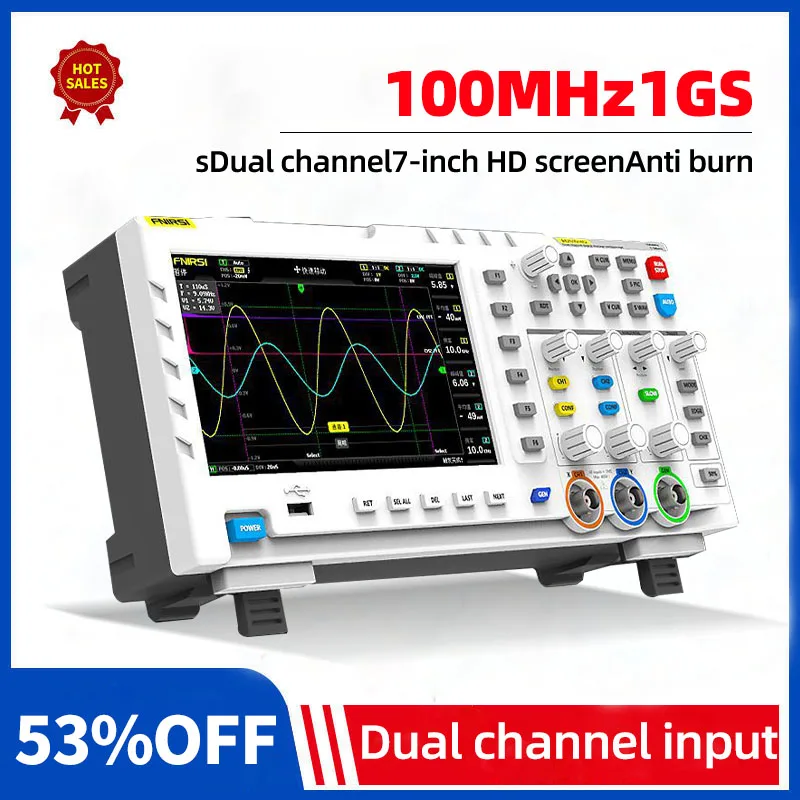 

Цифровой осциллограф FNIRSI 1014D, двухканальный генератор сигналов, частота дискретизации 1GS/s/2 в 1, аналоговая полоса пропускания 100 МГц