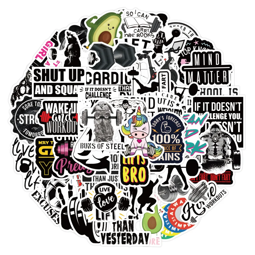 

50 PCS Cute Laptop Phone Sketchbook Inspirational fitness Stickers Cartoon for kids aesthetic Toy DIY Bicycle Waterproof sticker