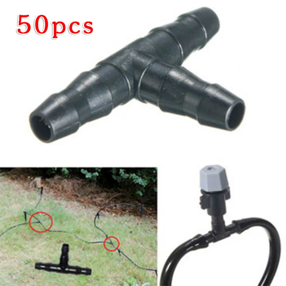 

50pcs Plastic Barbed 3-Way Tee Connector For 4/7mm Hose Tubing Watering Pipe Hose Couplings Micro Drip Irrigation Garden Tools