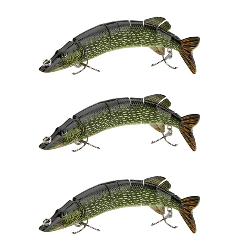 

3X 20Cm 40G Lifelike Multi-Jointed 8-Segement Pike Muskie Fishing Lure Swimbait Crankbait Hard Bait Fish Hook Armygreen