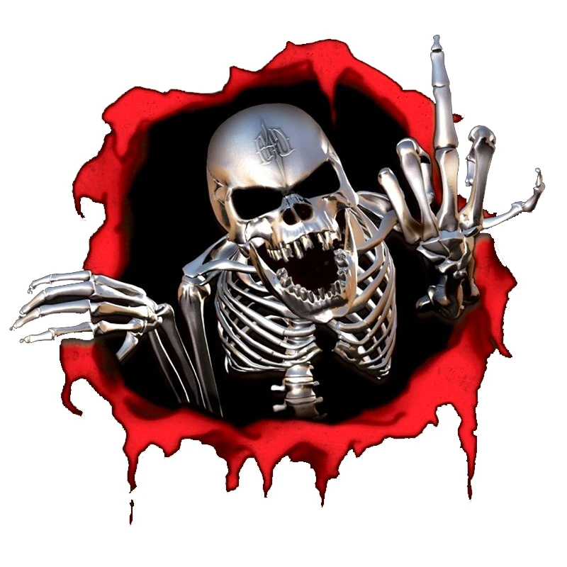 

3D Car Stickers Skeleton Skull In The Bullet Hole Funny Colorful Car Stickers Scary Skull Sticker Auto Automobile Decals 15*14cm