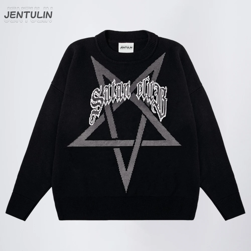 Вязаный мужской пуловер с рисунком сатаны