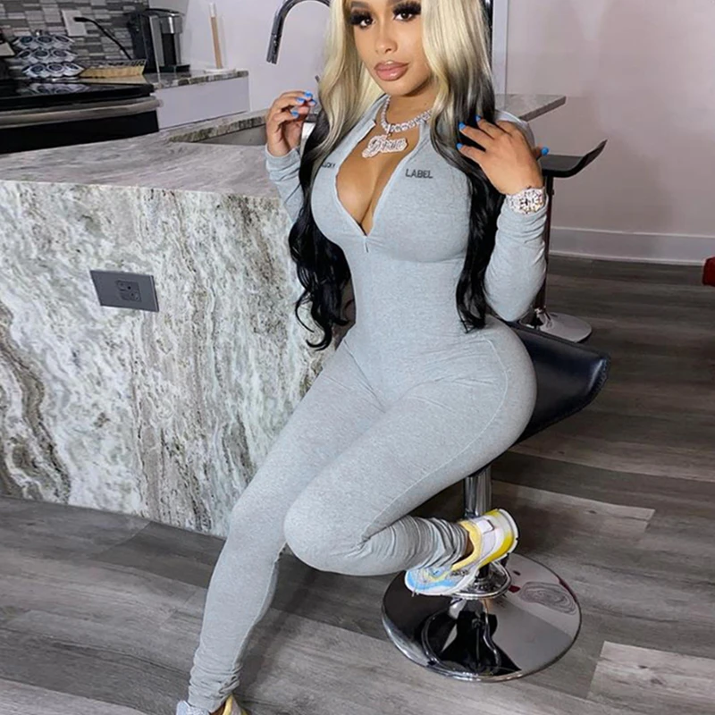 

Однотонные женские Комбинезоны С Вышивкой Букв, Осенние Комбинезоны на молнии, комбинезон с ярлыком на удачу