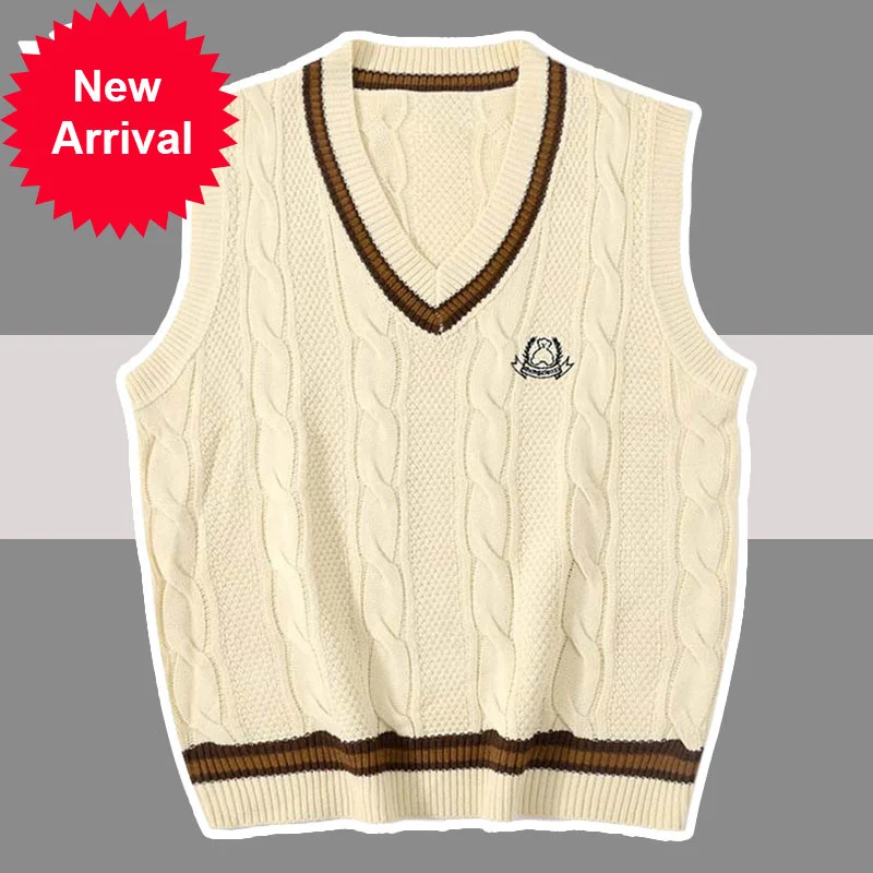 

Мужской винтажный свитер, жилет, Женский вязаный уличный пуловер с вышивкой медведя в стиле Харадзюку, вязаный свитер без рукавов с V-образн...