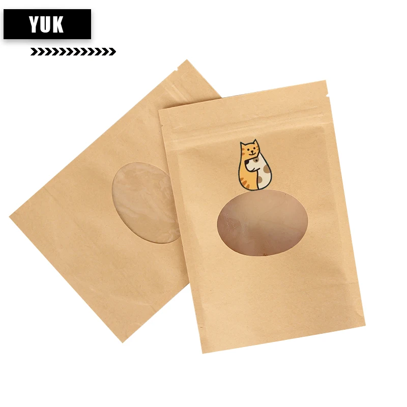 

Custom Printed LOGO Kraft Paper Self Standing Round Window Zipper Bag Nut Biscuit Tea Pouch